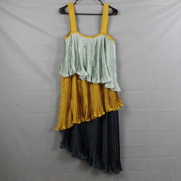Guapa Anthropologie Dress Small Pleated Colorblock Midi Asymmetrical Tiered Boho - Picture 8 of 14